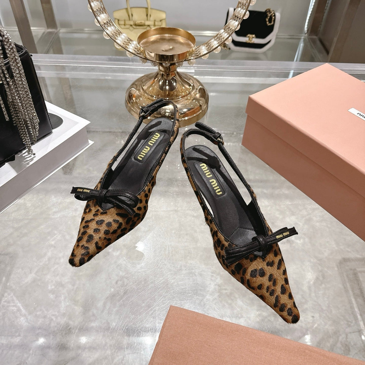 Miu 26 High Heel Slingback 45 Leopard Print Suede Leather 592093