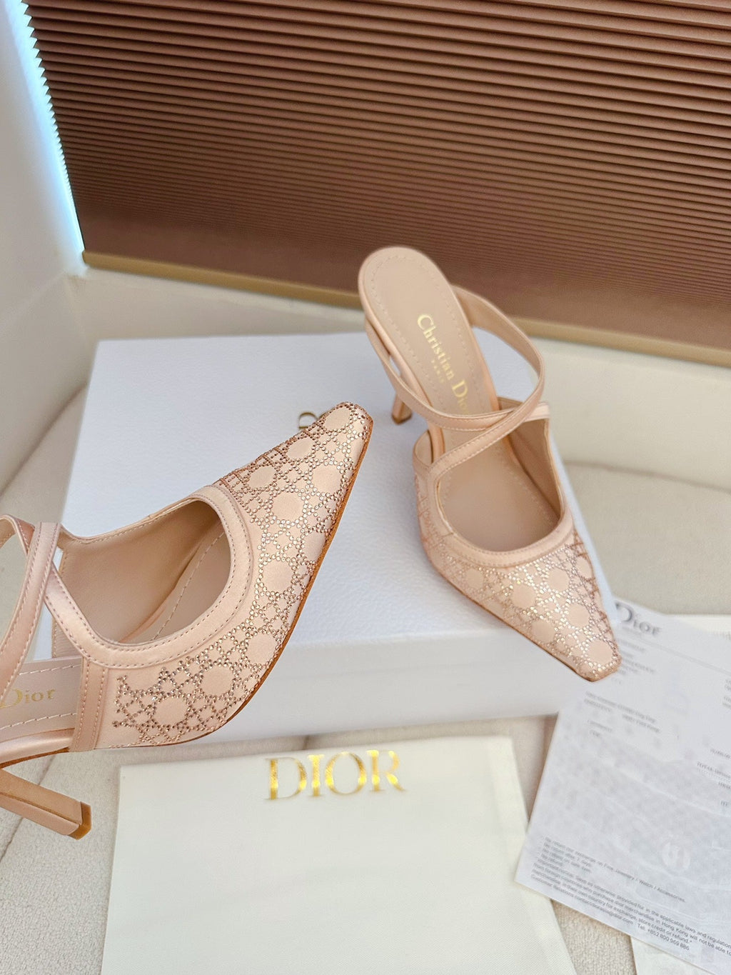 CD 26 High Heel Mule 95 Blush Pink Mesh Fabric Sheepskin 614896