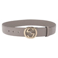 GUCCI Belt Leather 37.4"" Gray Gold 409417 Auth mr3188A